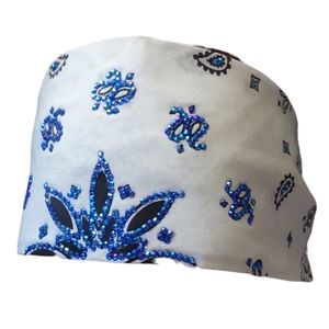 Women's White Paisley Biker Bling Bandana